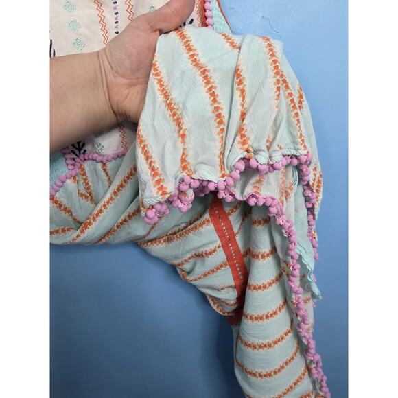 435 by Matilda Jane Dress Girls 12 Turquoise Orange Trim Smocked Back Sundress - Picture 3 of 5